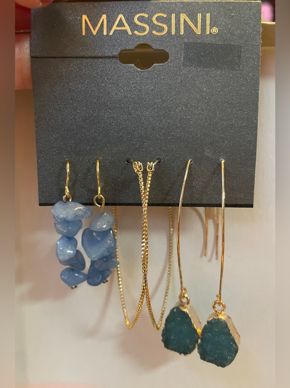 Massini Gold and Blue Stone and druzy Mixed Earring Set